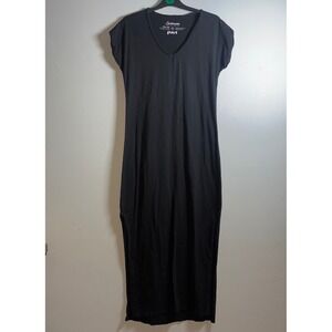 Pact Black Distressed Sleeve Maxi T Shirt Dress 100% Organic Cotton Size S